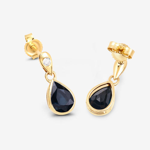1.65 Carat Genuine Blue Sapphire and White Diamond 10K Yellow Gold Earrings Bids.com
