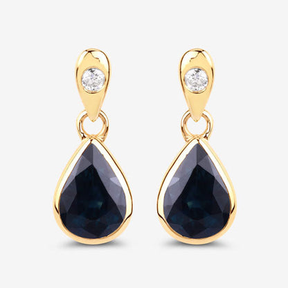 1.65 Carat Genuine Blue Sapphire and White Diamond 10K Yellow Gold Earrings Bids.com