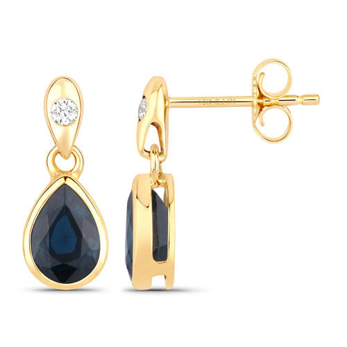 1.65 Carat Genuine Blue Sapphire and White Diamond 10K Yellow Gold Earrings Bids.com