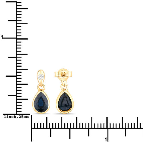 1.65 Carat Genuine Blue Sapphire and White Diamond 10K Yellow Gold Earrings Bids.com