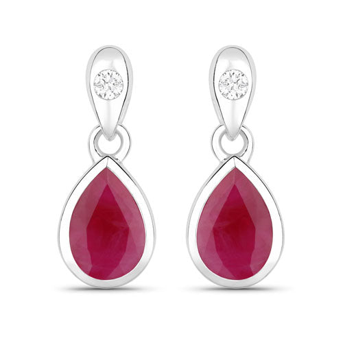 1.65 Carat Genuine Ruby and White Diamond 10K White Gold Earrings Bids.com