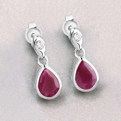 1.65 Carat Genuine Ruby and White Diamond 10K White Gold Earrings Bids.com
