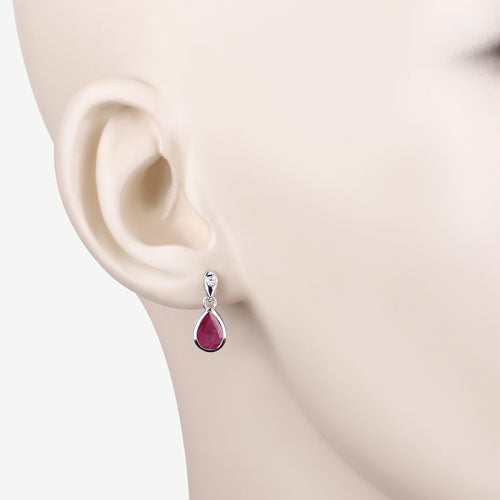 1.65 Carat Genuine Ruby and White Diamond 10K White Gold Earrings Bids.com