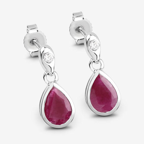 1.65 Carat Genuine Ruby and White Diamond 10K White Gold Earrings Bids.com