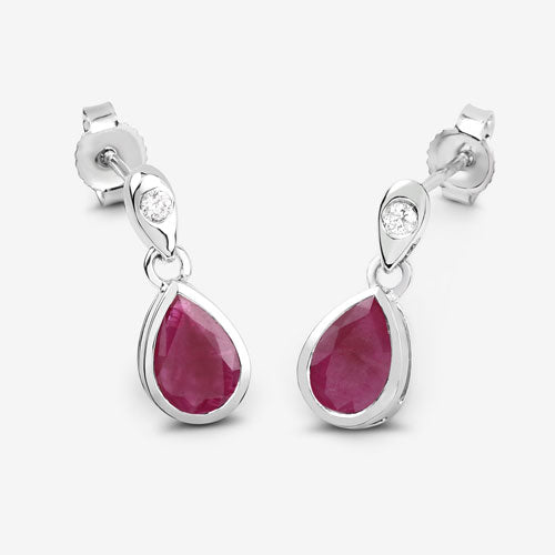 1.65 Carat Genuine Ruby and White Diamond 10K White Gold Earrings Bids.com