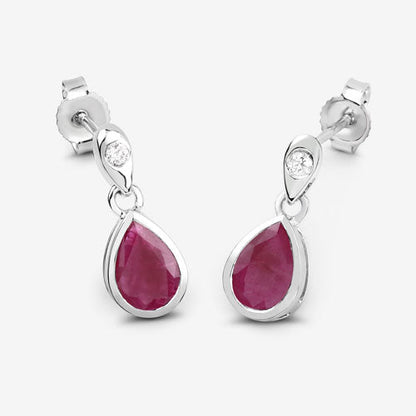 1.65 Carat Genuine Ruby and White Diamond 10K White Gold Earrings Bids.com