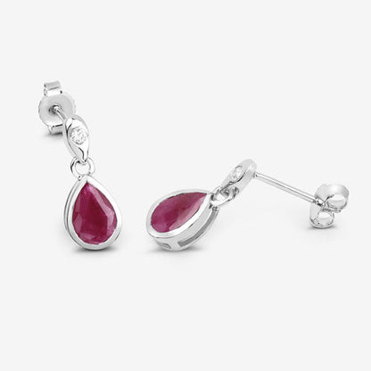 1.65 Carat Genuine Ruby and White Diamond 10K White Gold Earrings Bids.com