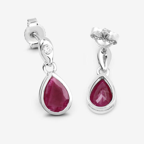 1.65 Carat Genuine Ruby and White Diamond 10K White Gold Earrings Bids.com