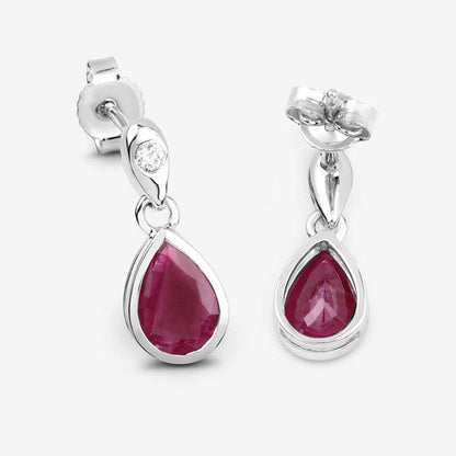 1.65 Carat Genuine Ruby and White Diamond 10K White Gold Earrings Bids.com