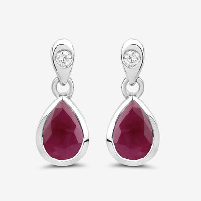 1.65 Carat Genuine Ruby and White Diamond 10K White Gold Earrings Bids.com