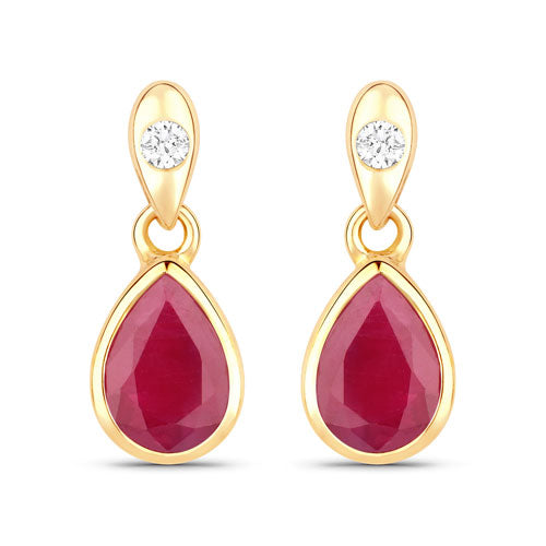 1.65 Carat Genuine Ruby and White Diamond 10K Yellow Gold Earrings Bids.com