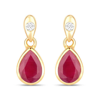 1.65 Carat Genuine Ruby and White Diamond 10K Yellow Gold Earrings Bids.com
