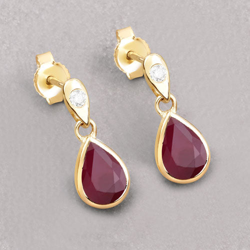 1.65 Carat Genuine Ruby and White Diamond 10K Yellow Gold Earrings Bids.com