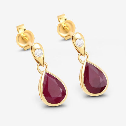 1.65 Carat Genuine Ruby and White Diamond 10K Yellow Gold Earrings Bids.com