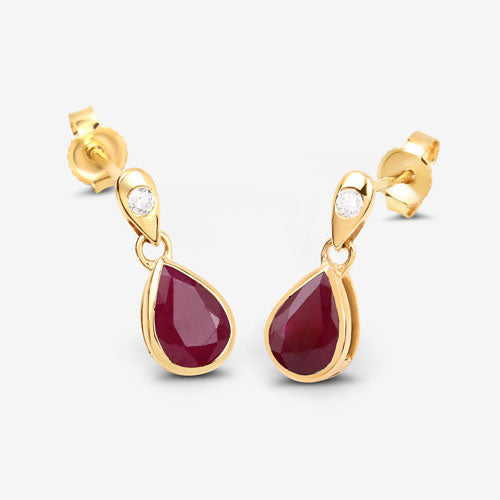 1.65 Carat Genuine Ruby and White Diamond 10K Yellow Gold Earrings Bids.com
