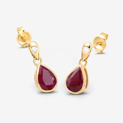 1.65 Carat Genuine Ruby and White Diamond 10K Yellow Gold Earrings Bids.com