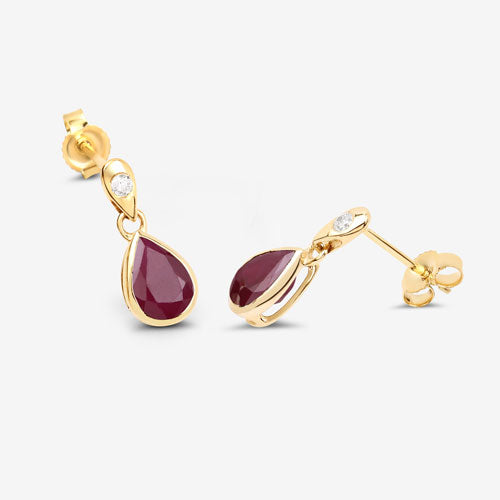 1.65 Carat Genuine Ruby and White Diamond 10K Yellow Gold Earrings Bids.com