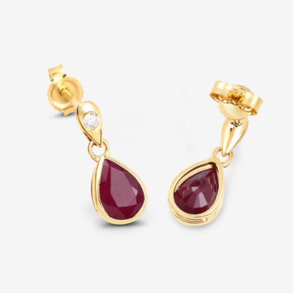 1.65 Carat Genuine Ruby and White Diamond 10K Yellow Gold Earrings Bids.com