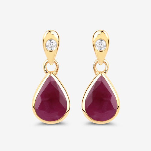1.65 Carat Genuine Ruby and White Diamond 10K Yellow Gold Earrings Bids.com