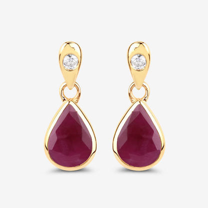 1.65 Carat Genuine Ruby and White Diamond 10K Yellow Gold Earrings Bids.com