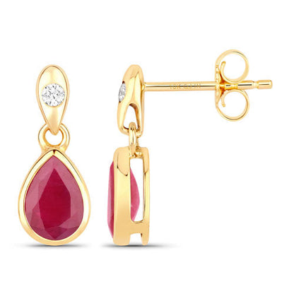 1.65 Carat Genuine Ruby and White Diamond 10K Yellow Gold Earrings Bids.com