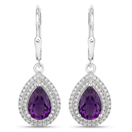 2.77 Carat Genuine Amethyst and White Diamond .925 Sterling Silver Earrings Bids.com