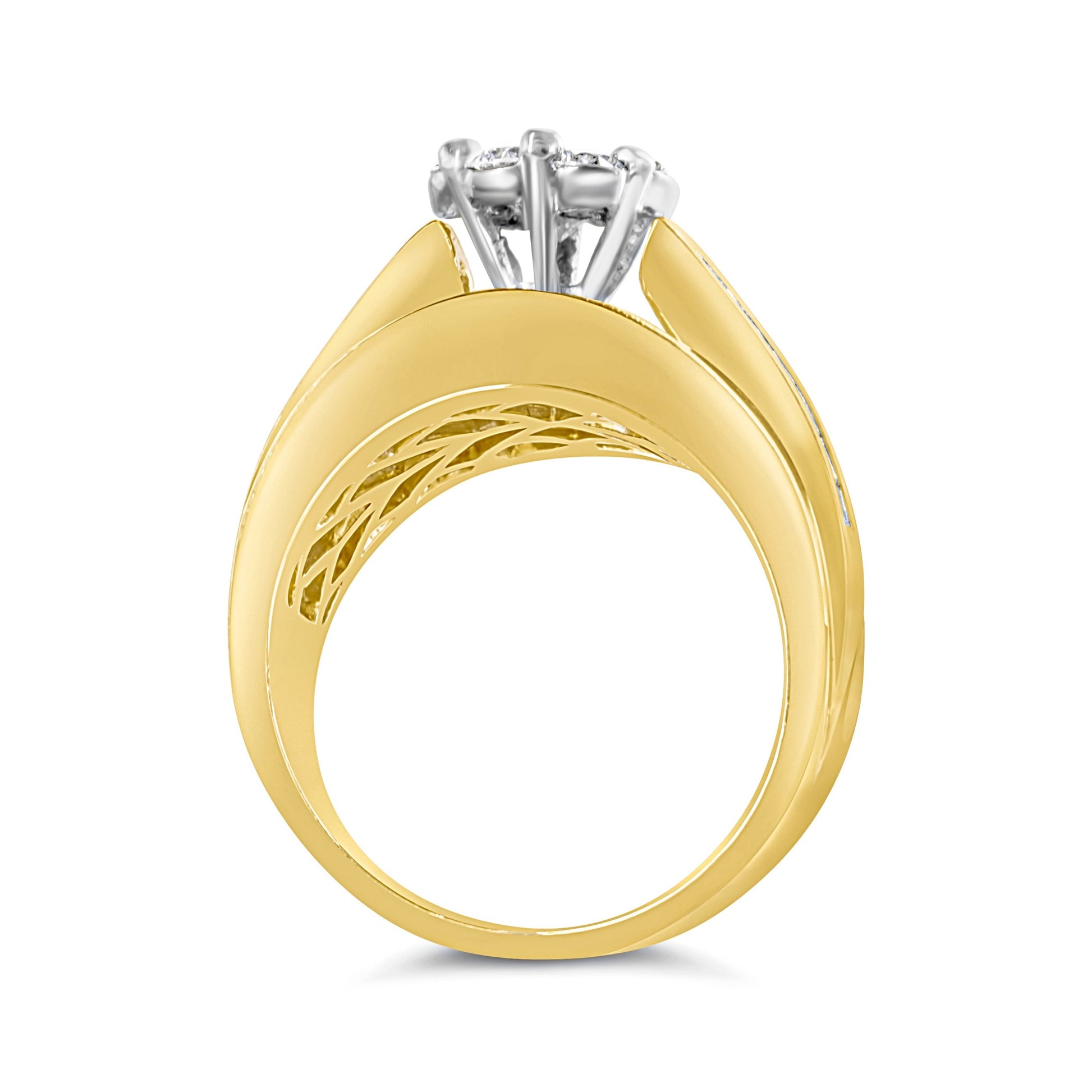 14K Yellow Gold 2-1/3 Cttw Diamond Cluster Channel Set Chevron Shaped Engagement Ring (H-I Color, SI1-SI2 Clarity) - Ring Size 7 Bids.com