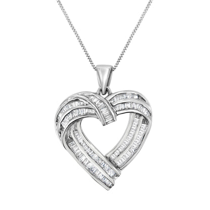 Sterling Silver 7/8 cttw Baguette Diamond Heart Pendant Necklace (I-J, I2-I3) Bids.com