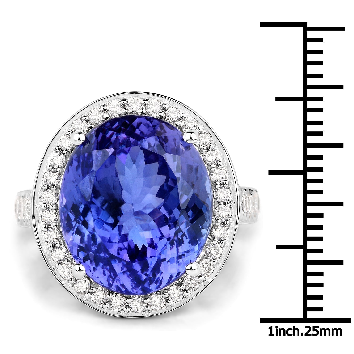 18.50 Carat Genuine Tanzanite and White Diamond 18K White Gold Ring Bids.com