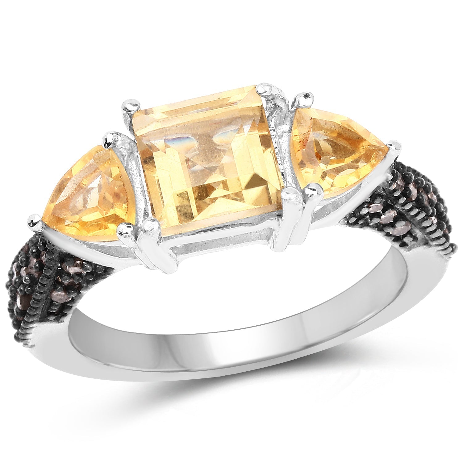 2.71 Carat Genuine Citrine and Champagne Diamond .925 Sterling Silver Ring Bids.com
