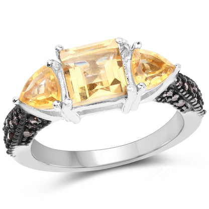 2.71 Carat Genuine Citrine and Champagne Diamond .925 Sterling Silver Ring Bids.com