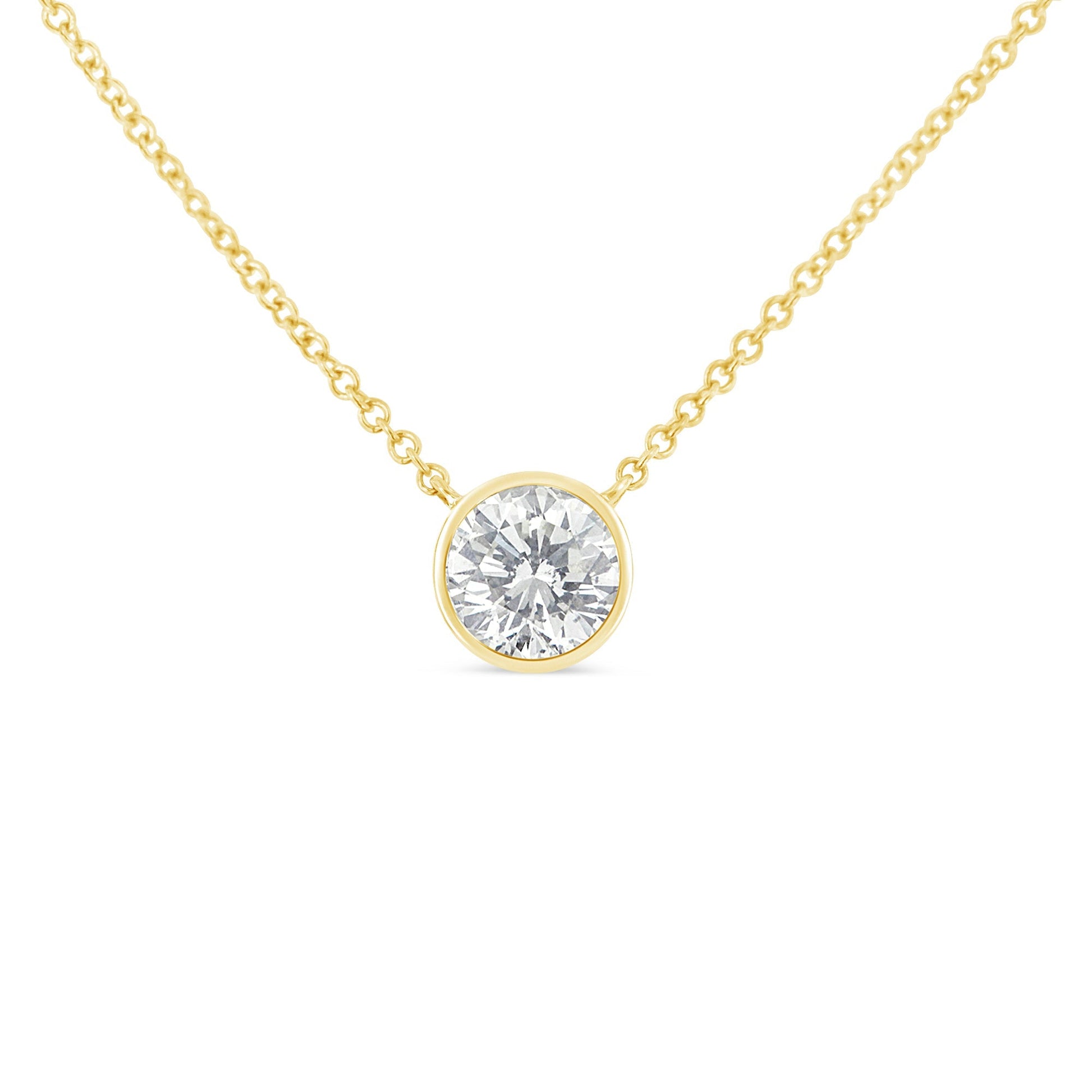 10K White Gold 1/10 Carat Round Brilliant-Cut Diamond Modern Bezel-Set Solitaire 16"-18" Pendant Necklace (H-I Color, SI2-I1 Clarity) Bids.com