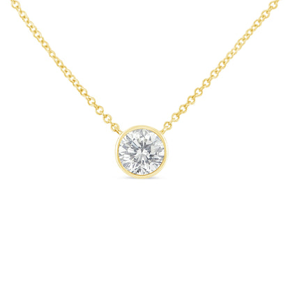 10K White Gold 1/10 Carat Round Brilliant-Cut Diamond Modern Bezel-Set Solitaire 16"-18" Pendant Necklace (H-I Color, SI2-I1 Clarity) Bids.com