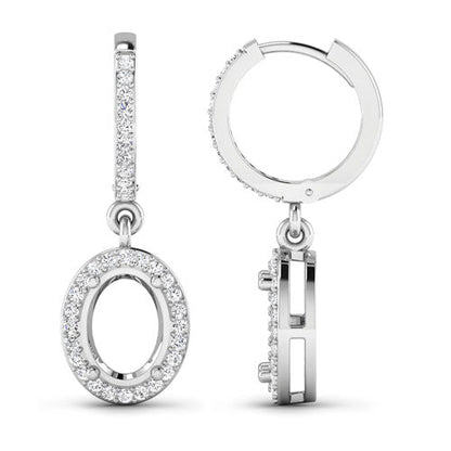 0.32 Carat Genuine White Diamond 14K White Gold Semi Mount Earrings - holds 8x6mm Oval Gemstones Bids.com