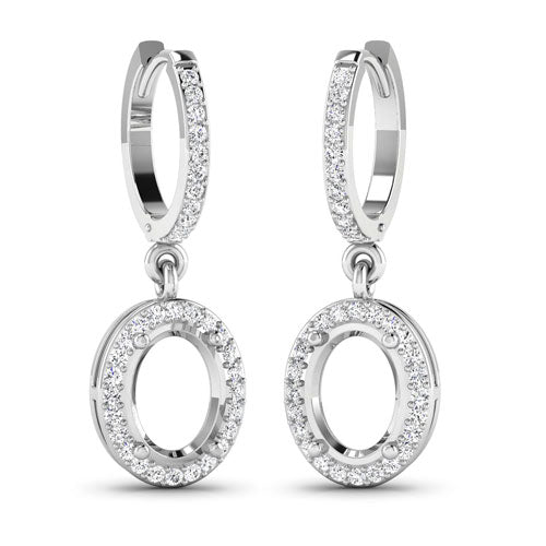 0.32 Carat Genuine White Diamond 14K White Gold Semi Mount Earrings - holds 8x6mm Oval Gemstones Bids.com