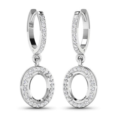 0.32 Carat Genuine White Diamond 14K White Gold Semi Mount Earrings - holds 8x6mm Oval Gemstones Bids.com