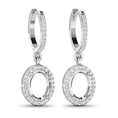 0.32 Carat Genuine White Diamond 14K White Gold Semi Mount Earrings - holds 8x6mm Oval Gemstones Bids.com