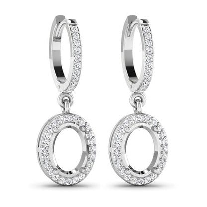 0.32 Carat Genuine White Diamond 14K White Gold Semi Mount Earrings - holds 8x6mm Oval Gemstones Bids.com