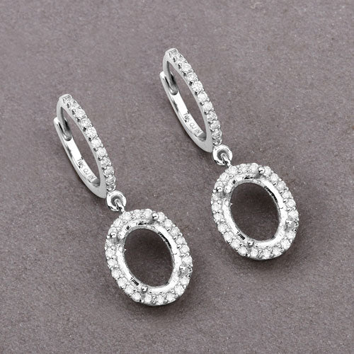 0.32 Carat Genuine White Diamond 14K White Gold Semi Mount Earrings - holds 8x6mm Oval Gemstones Bids.com