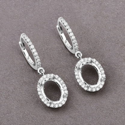 0.32 Carat Genuine White Diamond 14K White Gold Semi Mount Earrings - holds 8x6mm Oval Gemstones Bids.com