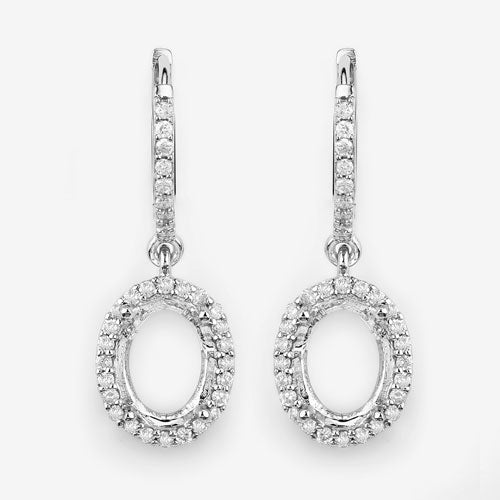 0.32 Carat Genuine White Diamond 14K White Gold Semi Mount Earrings - holds 8x6mm Oval Gemstones Bids.com