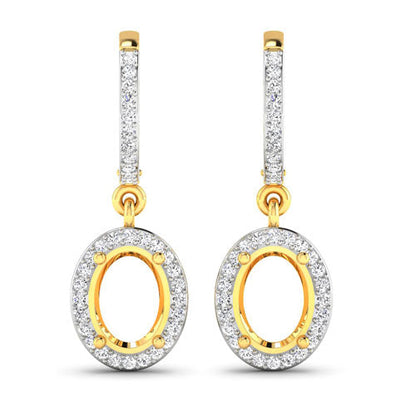 0.32 Carat Genuine White Diamond 14K Yellow Gold Semi Mount Earrings - holds 8x6mm Oval Gemstones Bids.com