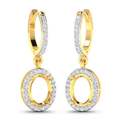0.32 Carat Genuine White Diamond 14K Yellow Gold Semi Mount Earrings - holds 8x6mm Oval Gemstones Bids.com