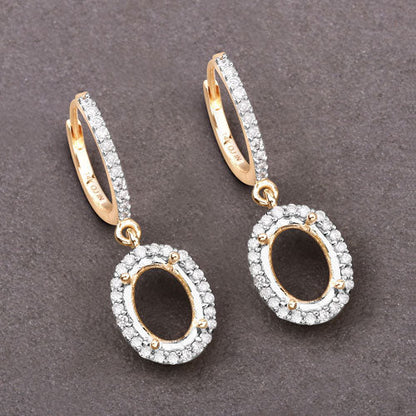 0.32 Carat Genuine White Diamond 14K Yellow Gold Semi Mount Earrings - holds 8x6mm Oval Gemstones Bids.com