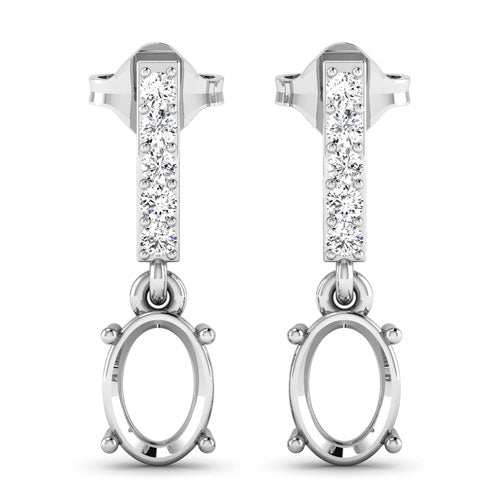 0.14 Carat Genuine White Diamond 14K White Gold Semi Mount Earrings - holds 7x5mm Oval Gemstones Bids.com