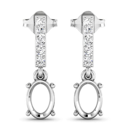 0.14 Carat Genuine White Diamond 14K White Gold Semi Mount Earrings - holds 7x5mm Oval Gemstones Bids.com