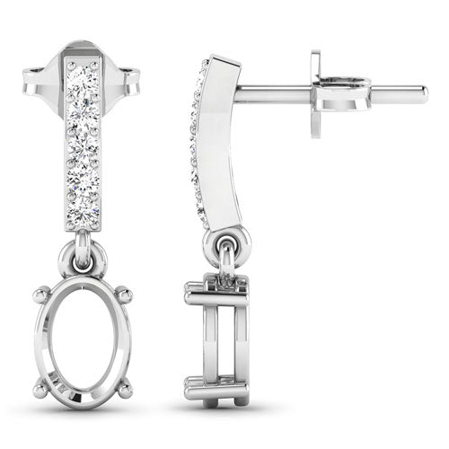 0.14 Carat Genuine White Diamond 14K White Gold Semi Mount Earrings - holds 7x5mm Oval Gemstones Bids.com
