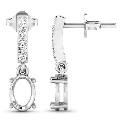0.14 Carat Genuine White Diamond 14K White Gold Semi Mount Earrings - holds 7x5mm Oval Gemstones Bids.com