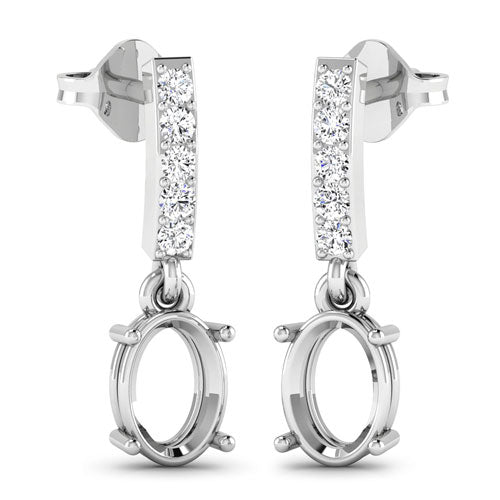 0.14 Carat Genuine White Diamond 14K White Gold Semi Mount Earrings - holds 7x5mm Oval Gemstones Bids.com