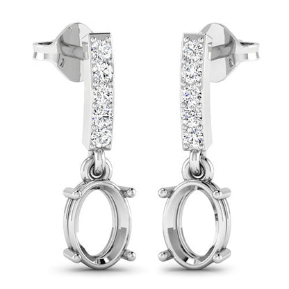 0.14 Carat Genuine White Diamond 14K White Gold Semi Mount Earrings - holds 7x5mm Oval Gemstones Bids.com